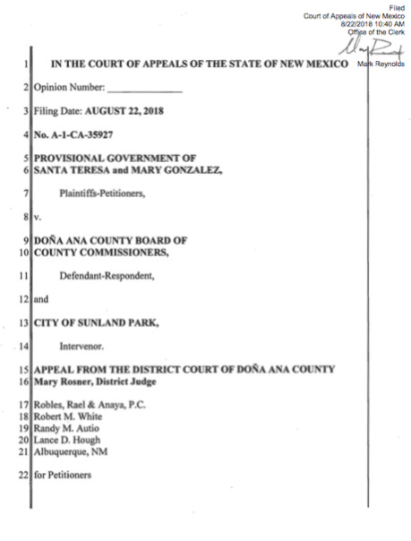 Corte de Apelaciones acepta argumentos de Santa Teresa contra anexión de Sunland Park