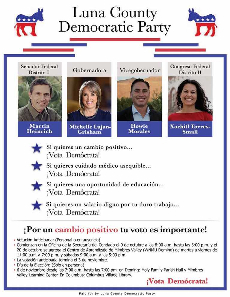 El Partido Demócrata de Luna County apoya a sus candidatos