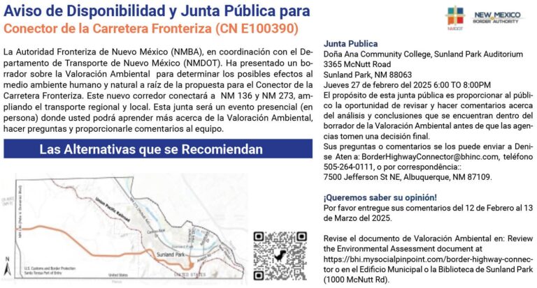 Reunión Pública – Conector de la Carretera Fronteriza