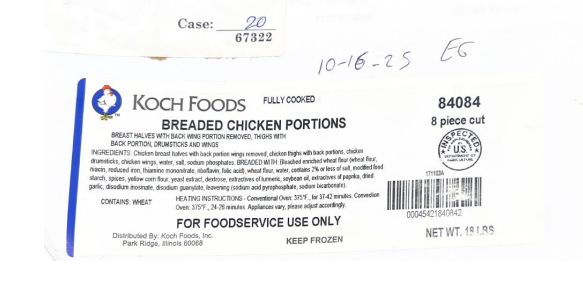 Retiran 62 mil libras de pollo empanizado 