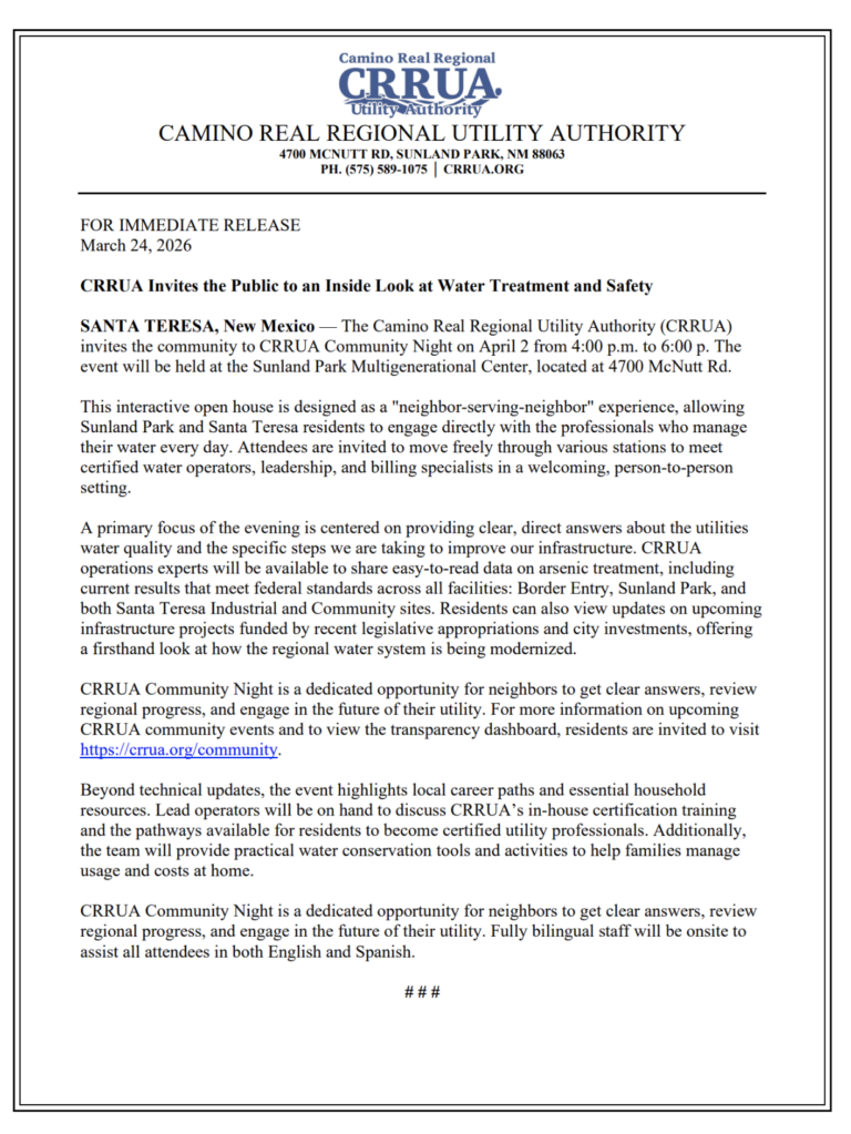 CRRUA invita al público a conocer de cerca el tratamiento y la seguridad del agua 