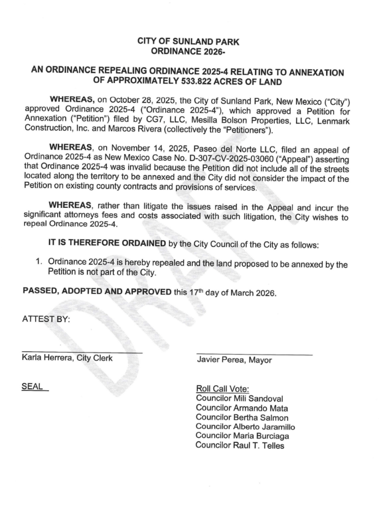 ¡Documento Revelador! Marcha atrás en la anexión territorial en Sunland Park 